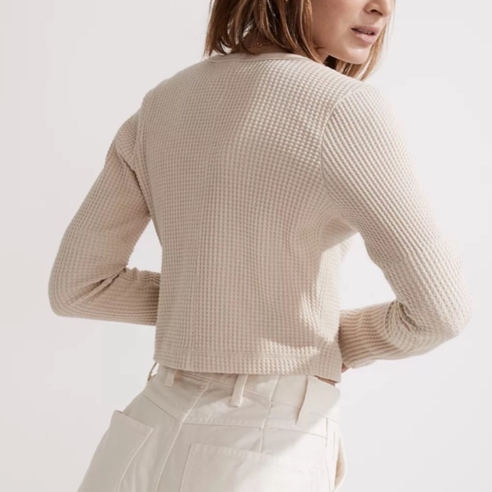 Madewell MWL Waffle Knit Long Sleeve Top Size Small Cream Neutral Fall NG987